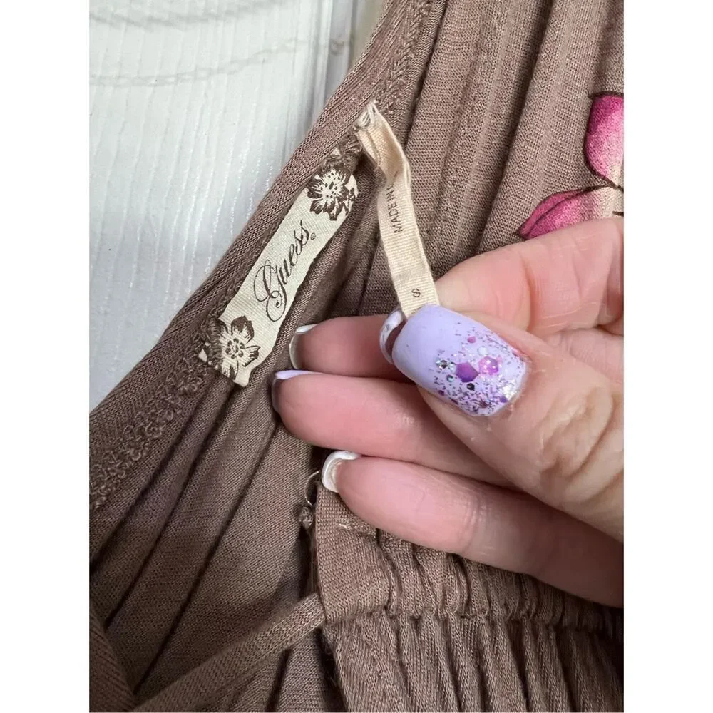 Guess Cover Up Womens Size Small Brown‎ Pink Floral Tie Waist Asymmetrical Hem